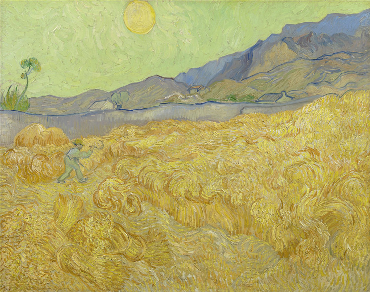 Wheat Fields With Reaper At Sunrise